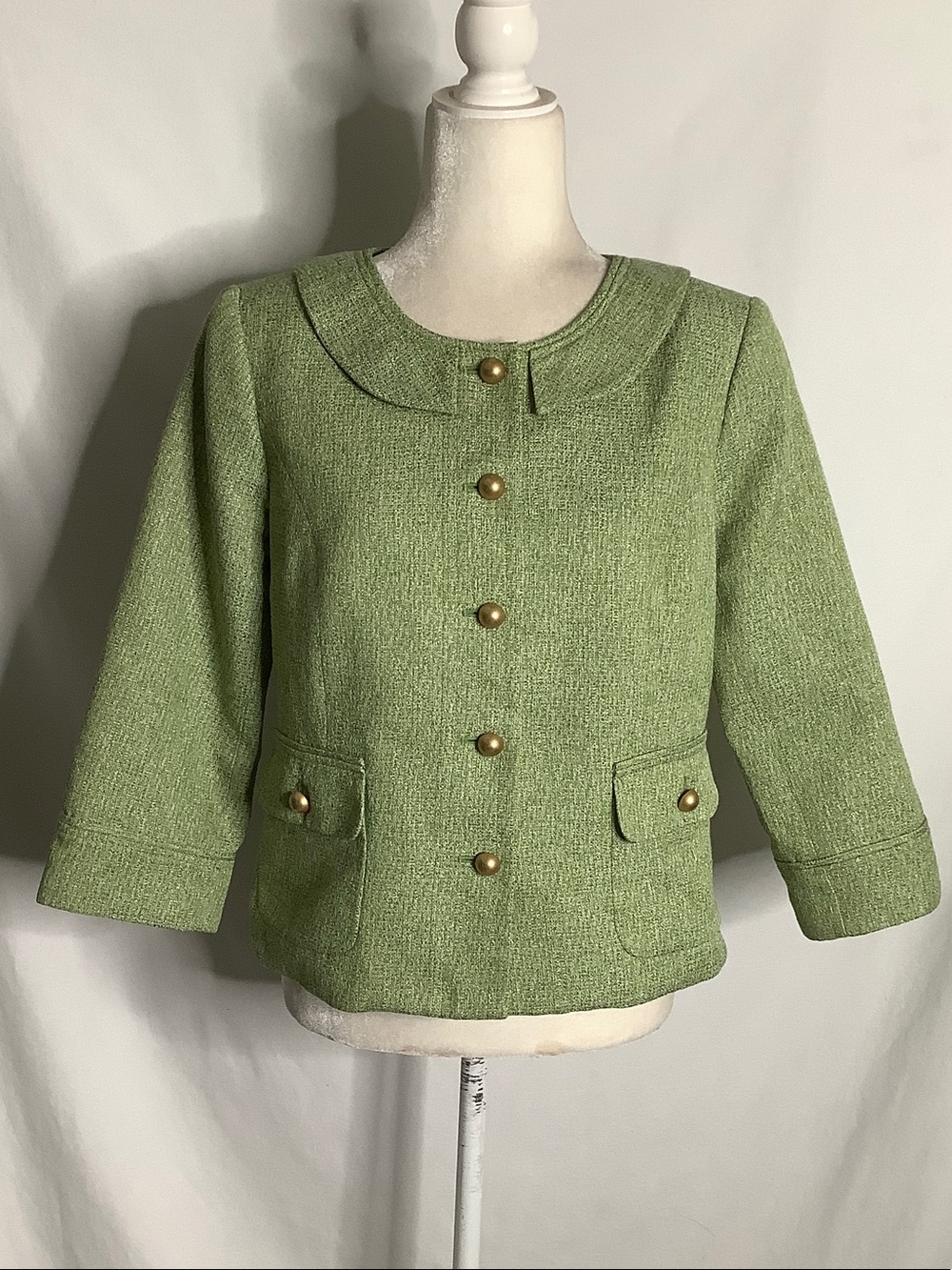 Semantiks Light Green Retro Tweed Jacket with Gold Buttons Size M